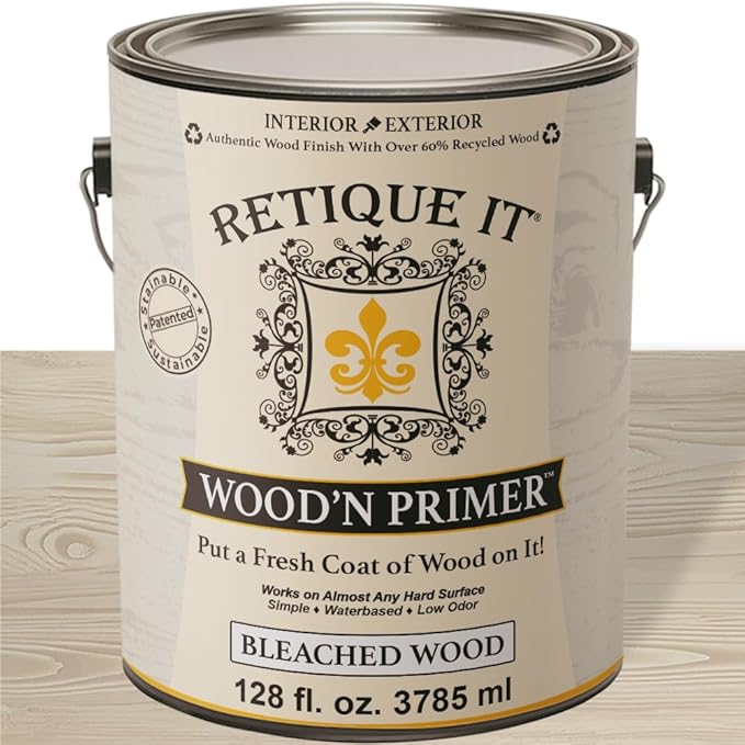 Retique It Wood'n Primer - Paint it then stain it - Stainable Wood Fiber Paint (Bleached Wood, X-Large)