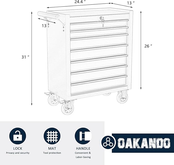 7-Drawer Metal Rolling Tool Chest with Wheels,Tool Storage Cabinet with Locking System，Toolbox with Wheels for Garage,Workshop, Repair Shop(Black, 7-Drawer)