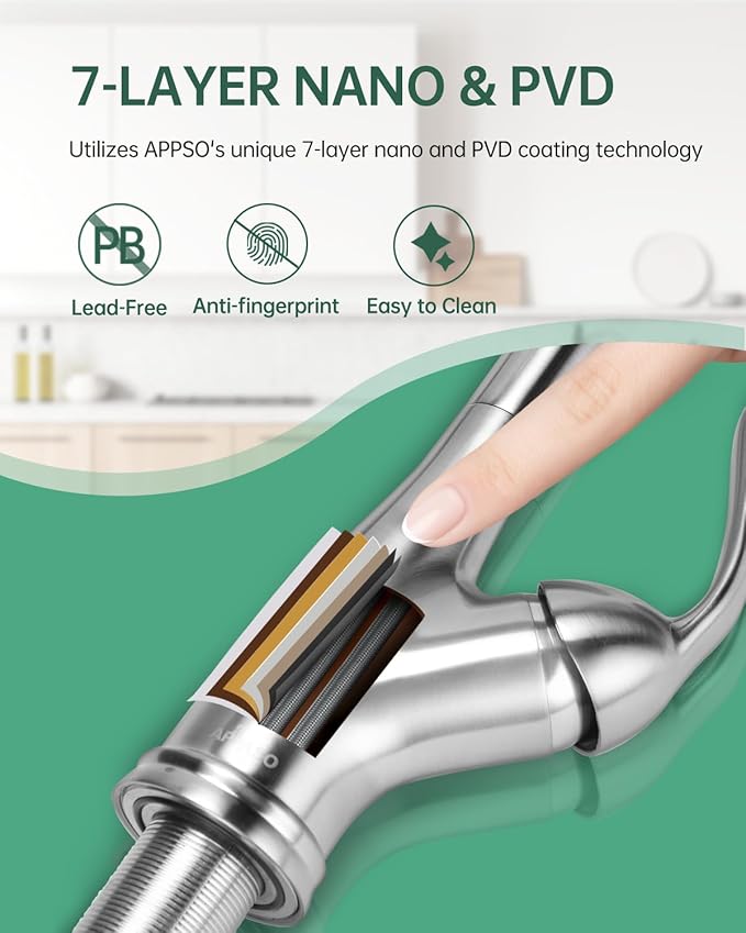 APPASO Patented Kitchen Faucet with Pull Down Sprayer and Soap Dispenser - Single Handle Stainless Steel Brushed Nickel High Arc Pull Out Kitchen Sink Faucets with Deck Plate