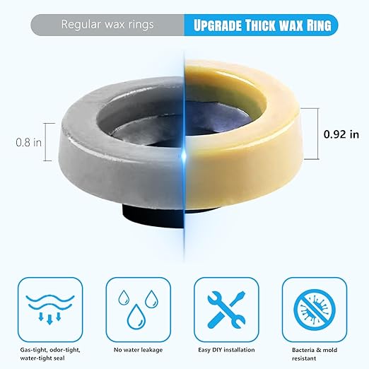 Toilet Wax Ring Replacement Kit, Wax Ring for Toilet Base with Brass Bolt for 3-Inch or 4-Inch Floor-Mounted Toilet Drain Pipe