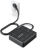 Power Strip Flat Plug with 12 Outlets 6 USB(2 USB C),SMNICE Surge Protector Charging Station with Overload Protection,5ft Extension Cord Widely Spaced Multiple Outlets for Home Office Dorm,Black