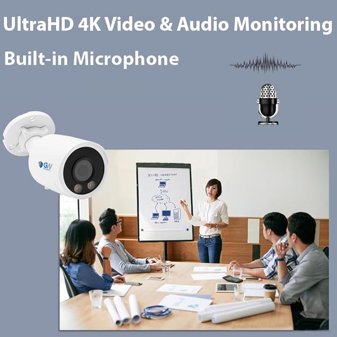 GW Security 8 Channel 12MP NVR 4K AI Face Recognition Human & Vehicle Smart Detection Security Camera System with 8 UHD 8MP 2160P Microphone PoE Outdoor/Indoor Weatherproof IP Security Bullet Camera