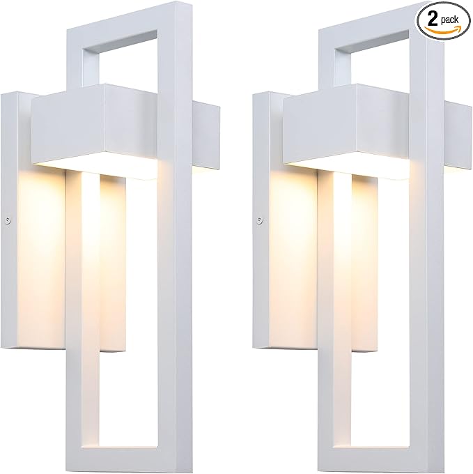 LamQee Outdoor Wall Lights Modern Exterior Lighting Fixtures, 3000K Integrated LED Outdoor Wall Sconce Lighting 2 Packs, Matte White Outside Wall Mount Lights for House Front Door Porch Garage Patio