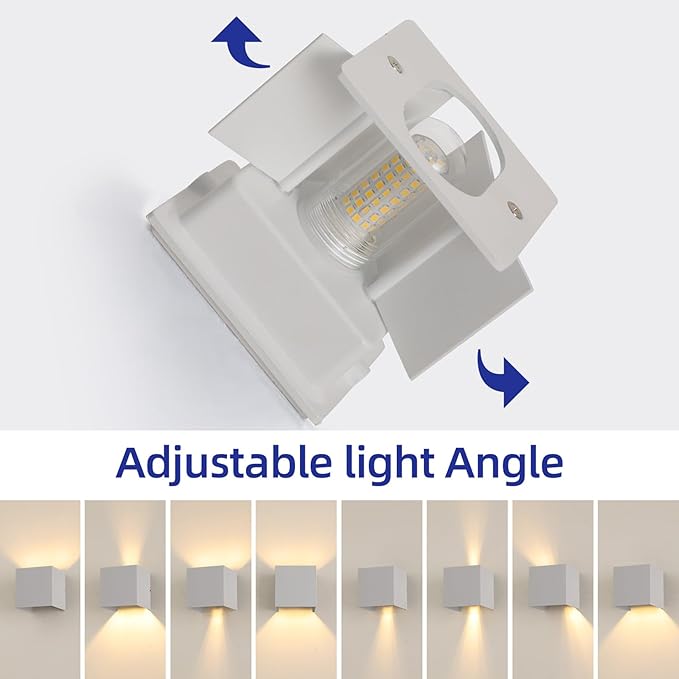 2 Pack Outdoor Wall Lights Exterior/Interior Wall Sconces Up and Down Lights IP65 Waterproof G9 Base Socket Modern Outdoor Lighting Square Aluminum White 4000K Natural Lights, Adjustable Light Angle