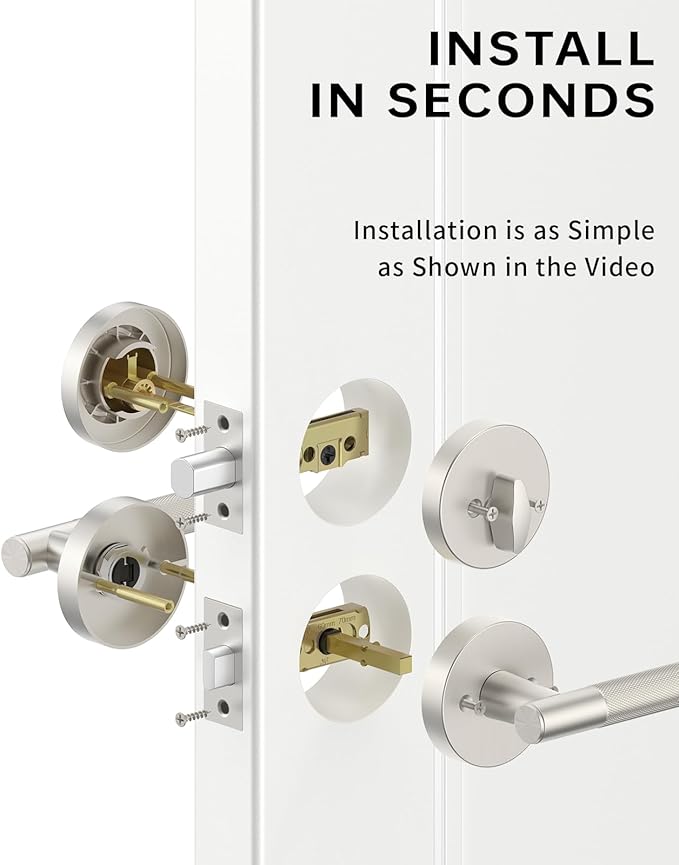 Asidrama Premium Satin Nickel Zinc-Alloy Front Door Lock Set: Double Cylinder Deadbolt, Heavy Duty Security Handleset for Left/Right Exterior Doors, Universal Entry Locks (2 Pack)