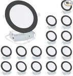16 Pack 6 inch Black Recessed Lighting, 5CCT LED Recessed Light with Junction Box, 2700K-5000K Selectable, 12W, 120v, 1100LM Dimmable Canless Wafer Downlight, ETL FCC