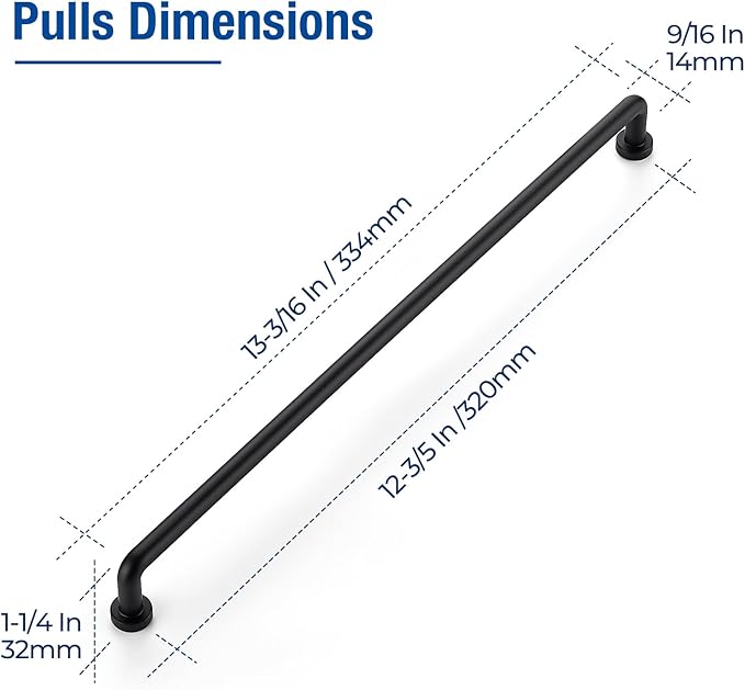 JOY DECOR Cabinet Pulls – 12-3/5 Inch Hole Center, Matte Black, 10 Pack, Zinc Alloy Cabinet Handles for Drawers & Cupboard – Vintage Style Hardware for Kitchen, Bathroom, Dresser, Furniture Makeover
