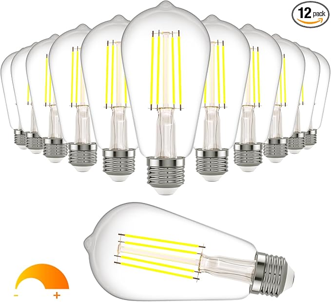 Kawaya E26 LED Edison Bulbs: 8W Equivalent 80W Dimmable LED Bulbs - Vintage ST58 4000k ‎Neutral White - 800 Lumens High Brightness Filament Bulbs with 90+ CRI - Clear Glass, 12 Pack