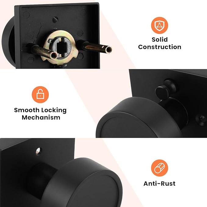 Haidms Black Interior Door Knob, Zinc-Alloy Heavy Duty Round Matte Black Privacy Door Knob Interior for Bedroom Modern Bathroom Door Lock Bulk(1 Pack)