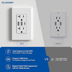 ELEGRP USB Outlets Receptacles, 3-Port Wall Outlet, 30W 6.0A Electrical Outlet, 15 Amp Tamper-Resistant Outlet with Type C Ports, UL Listed, Screwless Wall Plate Included, 6 Pack, Matte White