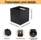 2 Pack LED Outdoor Wall Lights Exterior/Interior, Up and Down Lights IP65 Waterproof Wall Sconces, Square Aluminum Outdoor Wall Lighting Fixtures, Modern Black 12W 6500K Cold Lights