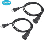 3 Ft Extension Cord,2-Pack Short Power Cord Black,US Male/Female Power Cable for NEMA 1-15P to NEMA 1-15R, UL Listed for Christmas Lights,Small Extension Cord
