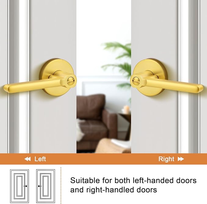 Probrico Privacy Door Handle Interior Gold Door Lever, Gold Door Handles Interior for Bedroom Bathroom, Wave Style Door Handle Reversible, 2 Pack