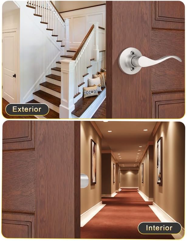 Mengico 3 Pack Satin Nickel Dummy Door Lever, Single Right Side Door Handle for Closets, Non-Turning Pull Only Lever Set, Wave Style Interior Door Knob