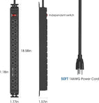 HHSOET Rotating Mountable Power Strip, 12 Outlet Wall Mount Surge Protector, Metal Heavy Duty and Versatile Outlet Strip, Stylish Appearance, Sturdy and Durable, 50ft Power Cord.(Black)
