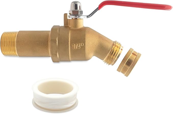 Water Heater Drain Valve 3/4" MNPT Full Port - Brass Sediment Flush Valve with 2 Inch Shank, 180° Handle Garden Hose Adapter Hot Water Heater Replacement Parts Fast Drain Tool Kit