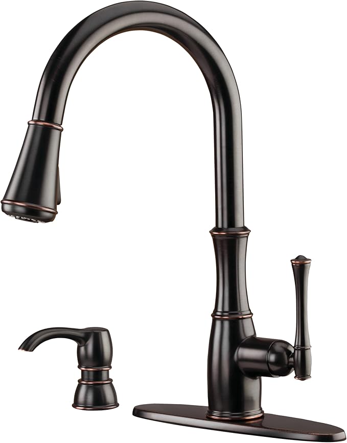 Pfister Wheaton Kitchen Faucet with Pull Down Sprayer and Soap Dispenser, Single Handle, High Arc, Tuscan Bronze Finish, F5297WHY