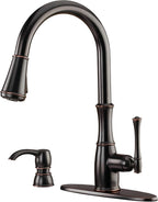 Pfister Wheaton Kitchen Faucet with Pull Down Sprayer and Soap Dispenser, Single Handle, High Arc, Tuscan Bronze Finish, F5297WHY