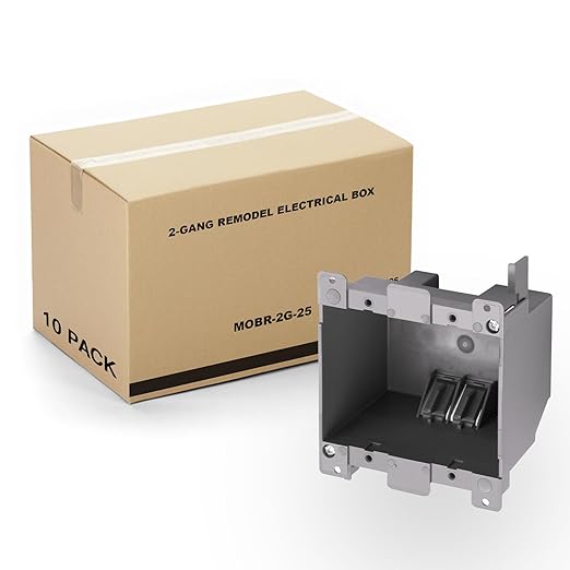 10 PK Old Work Electrical Outlet Box 2 Gang, 25 Cubic Inch Plastic Remodel Drywall Junction Boxes, ETL Listed to UL514C and UL263, Fire Rated for Two Hours