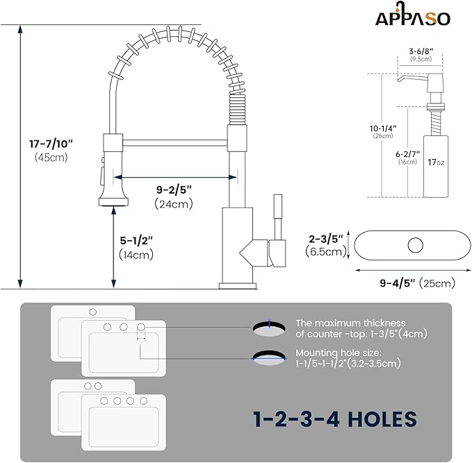 APPASO 3-Mode Kitchen Faucet with Soap Dispenser, Stainless Steel Pull Down Faucet for Kitchen Sink, Spring High Arc Tall Modern Single Handle Kitchen Sink Faucet with Sprayer Brushed Nickel