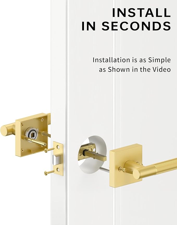 Asidrama 4 Pack Passage Gold Door Handles, Door Lever with Door Knobs Indoor for Bedroom or Bathroom, Heavy Duty Brushed Gold Door Handles Interior with Locks for Left Right Sided Doors