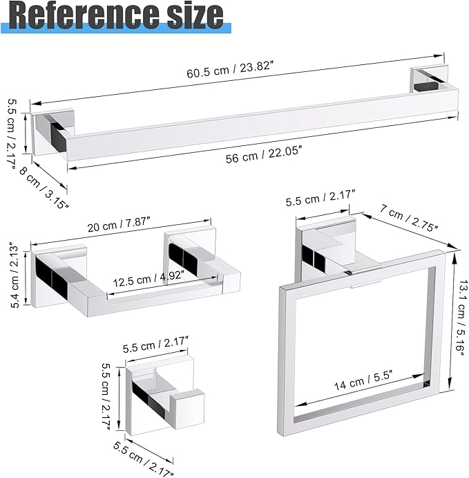 TURS 10-Piece Bathroom Hardware Accessories Set Chrome Towel Bar Holder Set SUS304 Stainless Steel Towel Racks for Bathroom Wall Mounted, 23.6-Inch