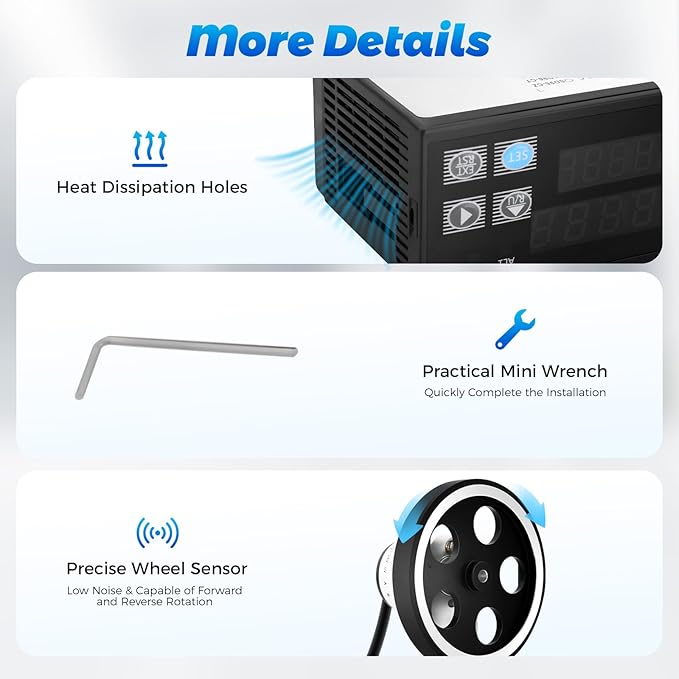 Digital Length Meter Counter, 110V Adjustable Mechanical Length Counter 0-999999m Electronic Measure Tool Single Measure Wheel with 4 Measurement Modes Feet Inches Meters Yards