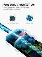 PLUGUTL 2 Pack Surge Protector (980 Joules), Flat Plug Power Strip, 4FT Extension Cord with Multiple Outlets, 6 Outlets, ETL Listed, 14 Gauge, Wall Mountable for Home Office Garage, Black