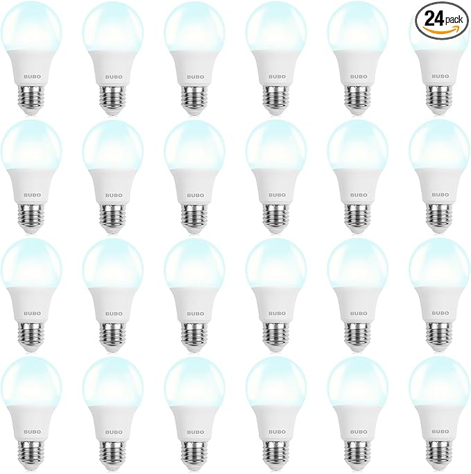 BUBO A19 LED Light Bulbs, 100 Watt Equivalent LED Bulbs, Daylight 5000K, 1500 Lumens, E26 Standard Base, Non-Dimmable, 13W Soft White LED Bulbs for Bedroom Living Room Home Office, 24 Pack