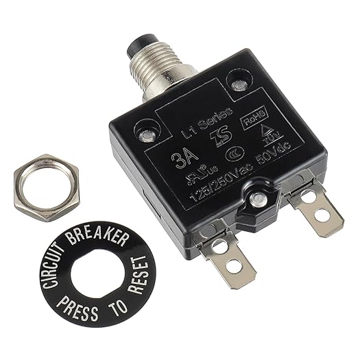 HUWREW 3 Amp Push Button Circuit Breaker 125-250V AC 50V DC L1 Series Manual Reset Thermal Circuit Breaker 3A Thermal Overload Protector