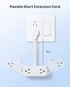 TROND Outlet Extender with 6 Inch Cord, Flat Plug Adapter for Inverted Sockets, 4 Electrical Sockets, 4 USB Ports, Multi Plug Wall Outlet for Home Travel, Cruise Ship Essentials, White