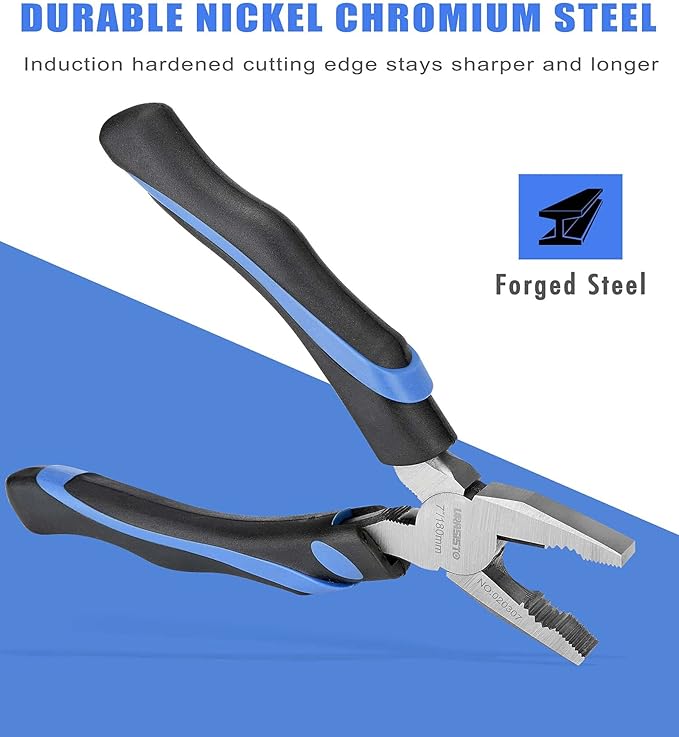 8-Inch Linesman Pliers with Rubber Grip Handle, Portable Home Hand Tools