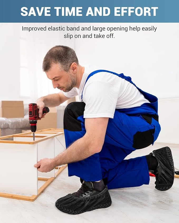 X-Large 100 Count Shoe Covers Disposable Non-Slip, Premium Cloth Boot Covers, Slip-resistant, Durable, Breathable, Non-toxic, Recyclable, Stretchable Fits Up to Size 13 US Men - Black