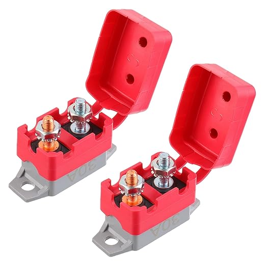 30A 12V-24V Automatic Reset Circuit Breaker with Cover Stud Bolt for Battery Chargers Trucks Car Engines and More(2pcs)