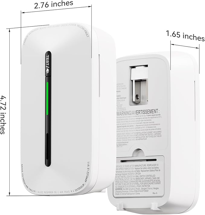 Jemay Plug in Carbon Monoxide Detector,10 Year Battery CO Alarm Detectors with Test-Button & Breathing Light, Portable AC Power CO Monitor Detectors for Home/Hotel, Just Plug & Play, 1 Pack