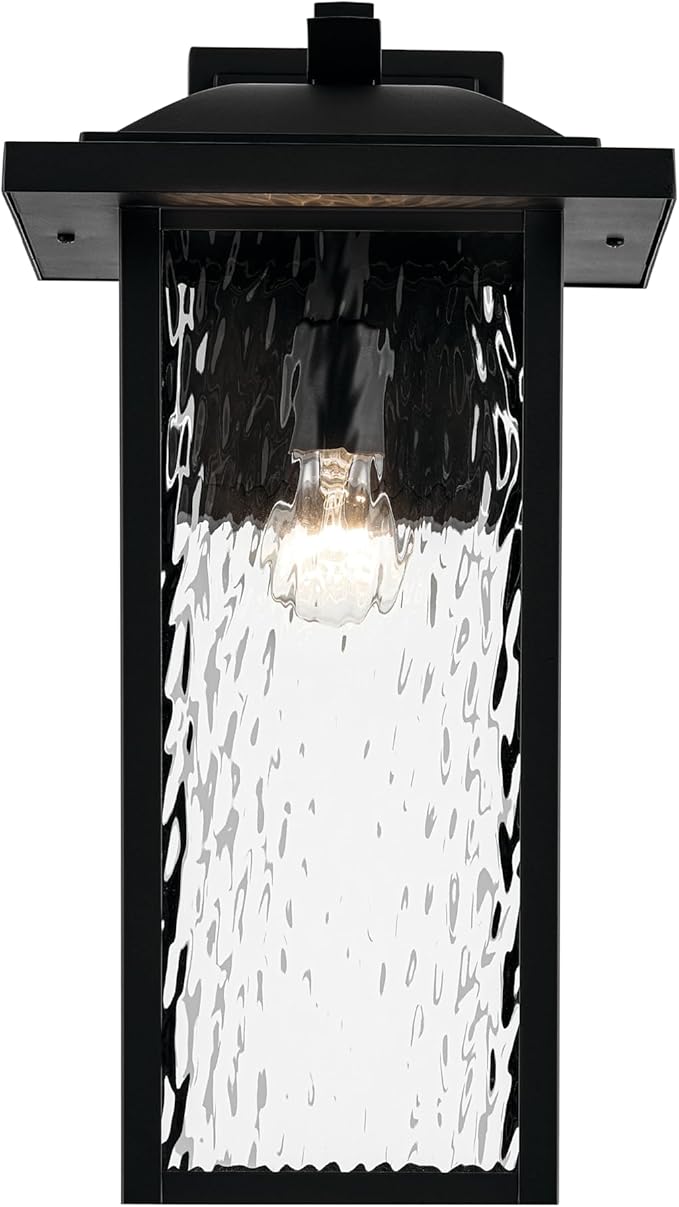 Kichler 20" Capanna 1-Light Extra-Large Wall Light with Clear Water Glass in Textured Black, for Porch, Patio, Garage, Front Door, (20" x 10.75"), 49928BKT