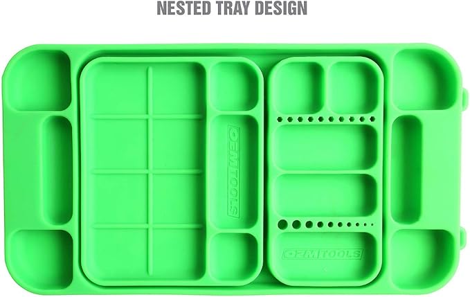 OEMTOOLS 22417 Flexi-Tray, 3 Piece Set, Includes Small, Medium, and Large Rubber Tool Mat Trays, Heat and Oil Resistant Silicone, Round-Bottom Compartments