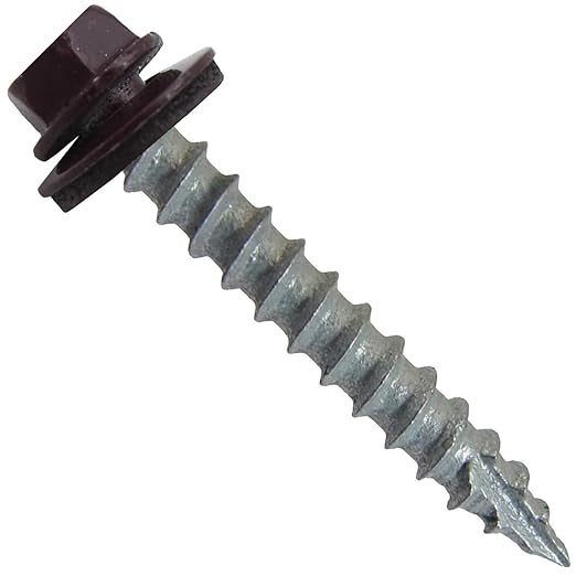 #14 Metal ROOFING SCREWS(250) Screws x 1-1/2" BURGUNDY Hex Washer Head Sheet Metal Roof Screw. Self starting/self tapping metal to wood with EPDM washer. Colored head. for corrugated roofing