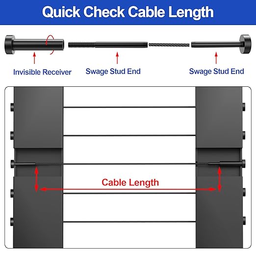 CKE 20 Pairs Black Invisible Cable Railing kit 1/8" Swage Tensioner Hardware and Terminal Hidden T316 Stainless Steel Invisible Receiver and Swage Stud End for 2"x2" 4"x4" Wood/Metal Post Deck Stairs
