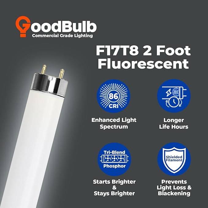 GoodBulb 17-Watt 24 Inch T8 Fluorescent Light Bulb 5000K Daylight White Light Medium Bi-Pin Base 1400 Lumens 86 CRI 36000 Life Hours Instant/Programmed Start Pack of 25