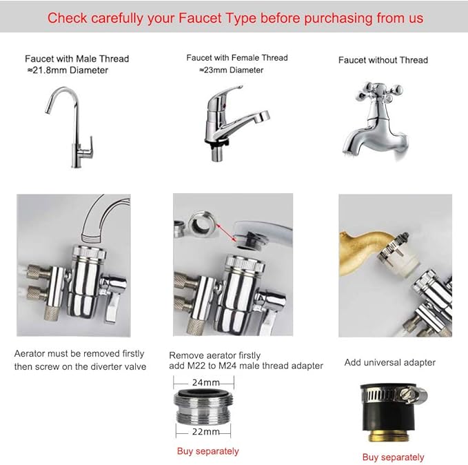 Faucet Diverter Valve with Aerator M22 Female Thread,Faucet Adapter for 3/8" RO Tubing,Faucet Connector for Water Diversion for Countertop water Filter (Fits Two Way 3/8" OD Tubing)