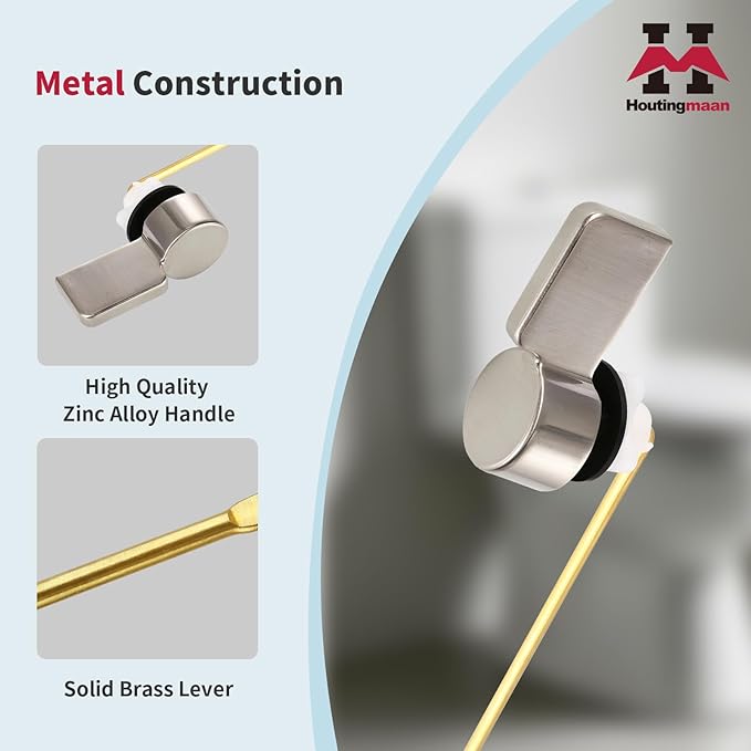 Houtingmaan Toilet Handle Replacement Kit,Toilet Handle Lever for Most Front Mount Toilets, Universal Brass Toliet Flush Handle Lever with Stainless Steel Flapper Chain,Brushed Nickel