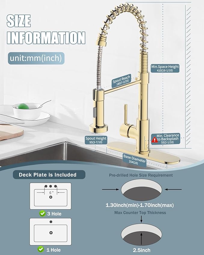 Gold Kitchen Faucet with Soap Dispenser, Pull Down Kitchen Faucet with Sprayer, Single Handle Kitchen Sink Faucet with Dual Function Spray Head, Camper Laundry RV Faucet,PVD