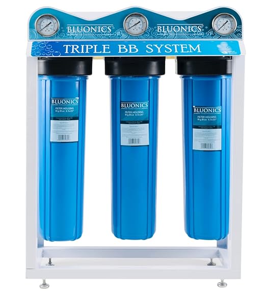 Whole House Well Water Filter System with Stand & Pressure Gauge, 3-Stage Home Water Purifier with 4.5" x 20" Filters – Removes Rust, Iron, Sand, Dirt, Sediment, Bad Taste & Odor