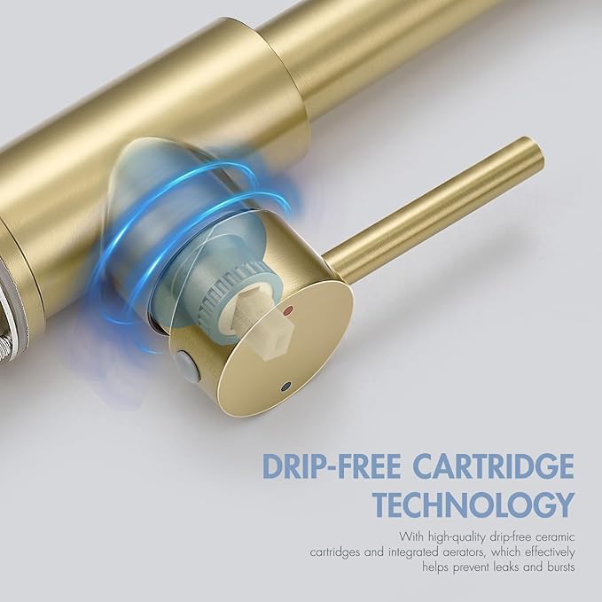 AIMADI Gold Kitchen Faucet with Pull Down Sprayer,Commercial Single Handle Brushed Gold Kitchen Sink Faucet with Deck Plate