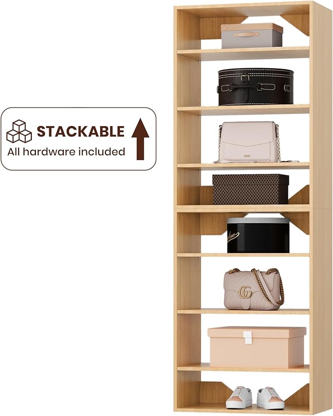 ROOMTEC 19.5" Shelf Short Tower Closet Unit, Modular Closet System with Shelf, Wardrobe Organizer for Bedroom or Walk-in Closet, Wall Mounted, Customizable Clothes Storage Unit, Wood