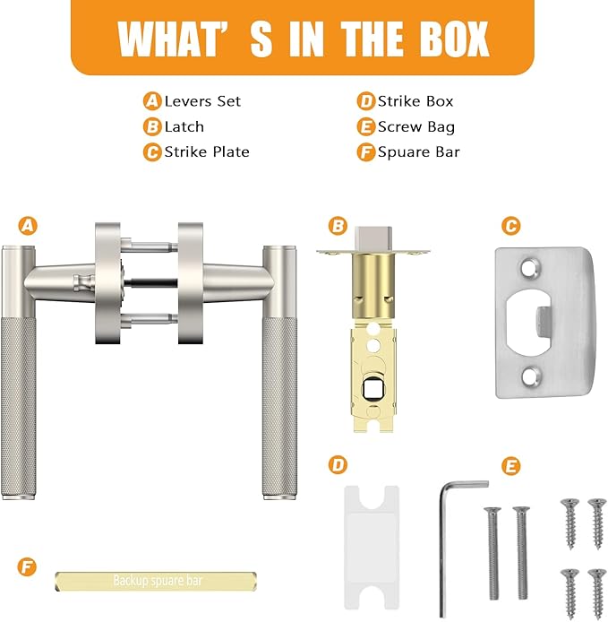 Amerdeco 3 Pack Brushed Satin Nickel Door Handles Interior, Knurled Privacy Door Handles,Heavy Duty Black Door Lever for Bedroom or Bathroom,Reversible Keyless for Left Right Handed Doors AM0016