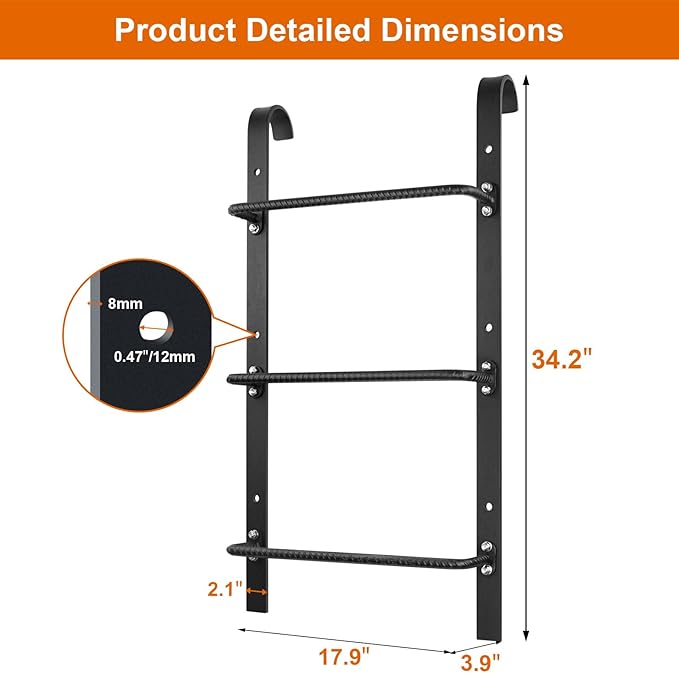 3-Rung Window Well Ladder Hooked, Heavy Duty Steel Egress Window Ladder, Basement Wall Mounted Ladder 34.2" Lx17.9 W, Black