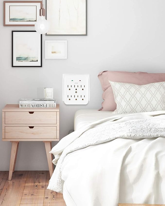 KMC Wall Surge Protector, 980 Joule, 6-Outle Wall Plug Adapter Power Strip, White(2 Pack)