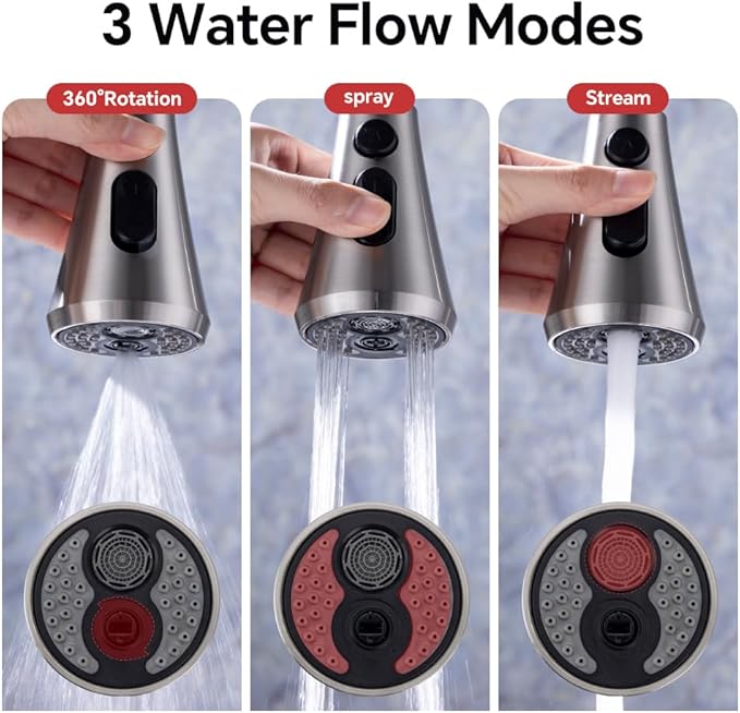 Universal Kitchen Faucet Replacement Pull Down Sprayer with 3-Spray Modes & 16 Adapters - Compatible with Moen, Kohler, and Delta and Sink Faucets (Brushed Nickel)